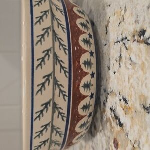 POLISH POTTERY BOLESLAWIEC WINTER "Evergreen" TREE MIXING BOWL 7.5"